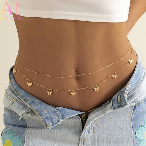 Gold Plate  Sexy Double Thin Chain Women Waist Chain  Body Jewelry-JW01371-Veeddydropshipping