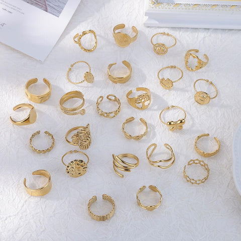 Adjustable  Simple Geometric Leave Flower Open Ring Jewelry-JW01397-Veeddydropshipping