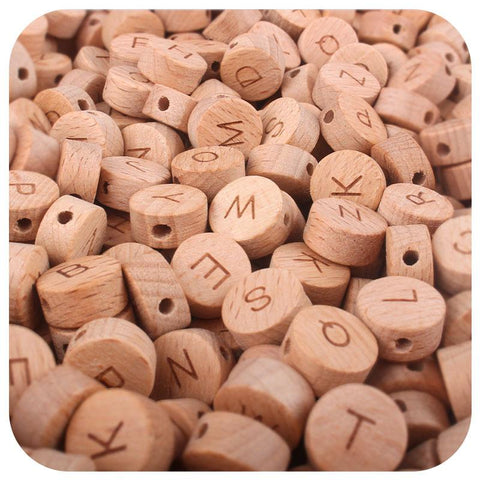 Organic Wooden English Beads Beech Wood Round Alphabet -JW01479-Veeddydropshipping