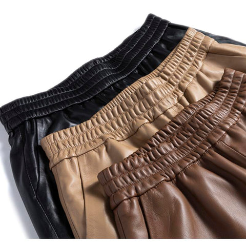 Leather Pants Women Elastic Waist Bermuda Shorts-WF00518-Veeddydropshipping