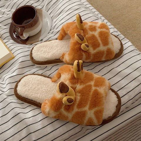 Warm Cotton Closed Toe Slippers Home Cartoon Giraffe Plush-BS01272-Veeddydropshipping