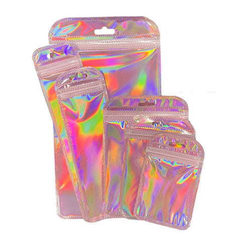 50pcs Iridescent Bag Transparent Laser Thicken Plastic Bags -JW01661-Veeddydropshipping