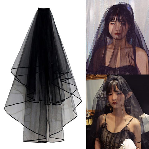 Woman Wedding Short Bridal Veil with Ribbon-WF01433-Veeddydropshipping