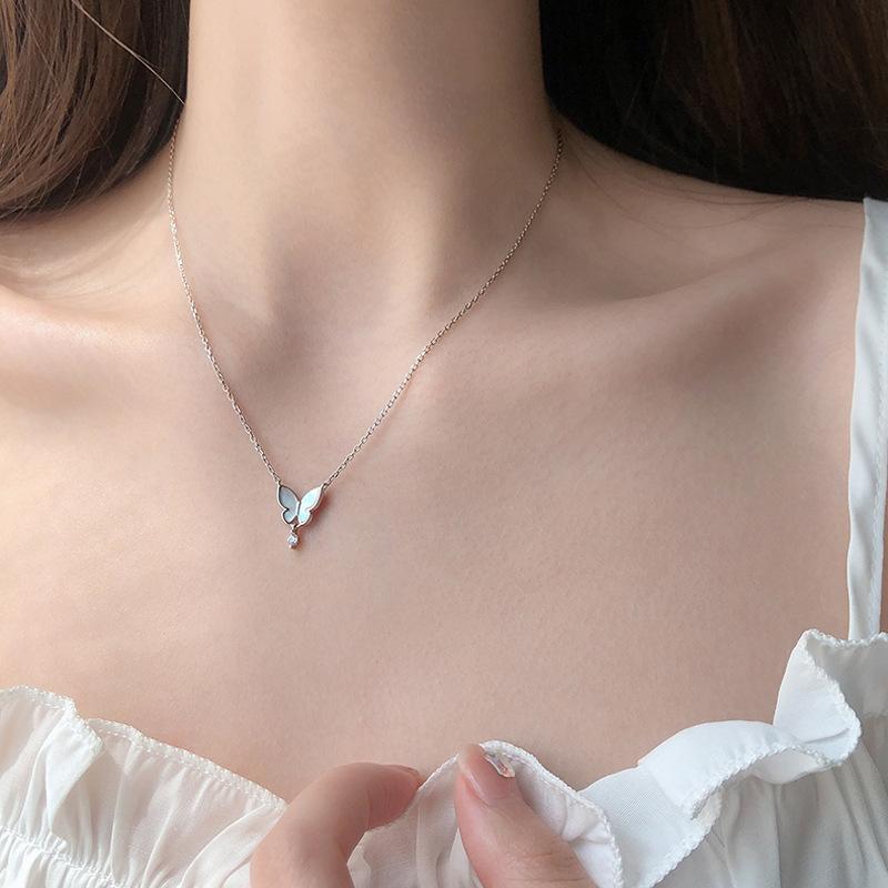 Zircon Round Bead Tassel Pendant Clavicle Chain Butterfly Necklace Women-JW01211-Veeddydropshipping