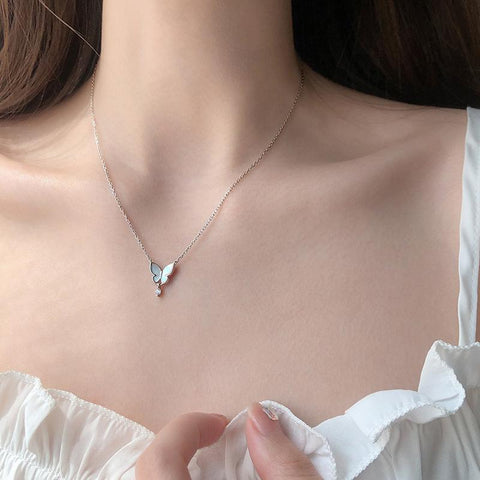 Zircon Round Bead Tassel Pendant Clavicle Chain Butterfly Necklace Women-JW01211-Veeddydropshipping
