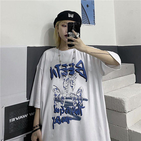 Korean Version Fire Butterfly Print Top Loose Short Sleeved T-shirt-WF00272-Veeddydropshipping