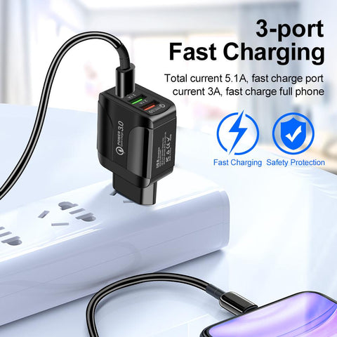 AIXXCO 5V 2A EU Plug LED Light 2 USB Adapter Mobile Phone Wall PD Charger Charger Fast Charger-PA00361-Veeddydropshipping