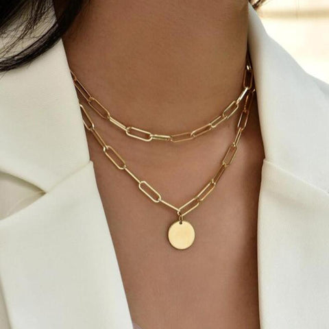 Simple Crystal Gold Color Pendant Necklace Set for WomeN-JW01332-Veeddydropshipping