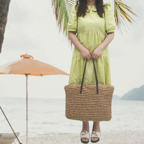 Women Summer Handbag Top Handle Fold Hollow Out Travel Holiday-BS00109-Veeddydropshipping