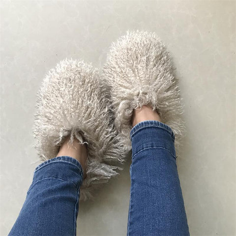 Slippers Plus Size Woman Luxury Furry Faux Fur Slippers Plush Warm-BS01287-Veeddydropshipping