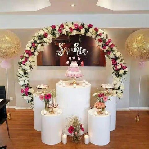 Double Tube Wedding Background Round Metal Arch-HA01729-Veeddydropshipping