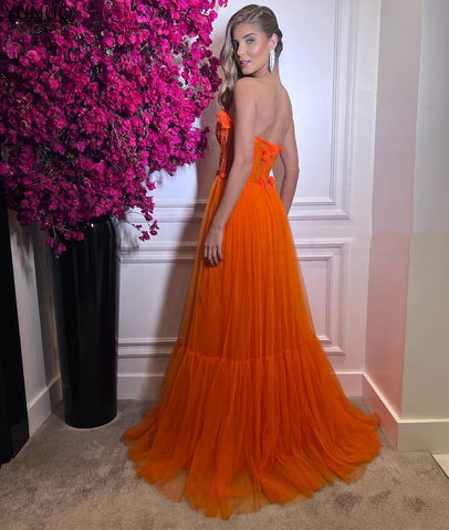 Tulle Long Prom Dresses Strapless Beaded Gowns-WF01625-Veeddydropshipping