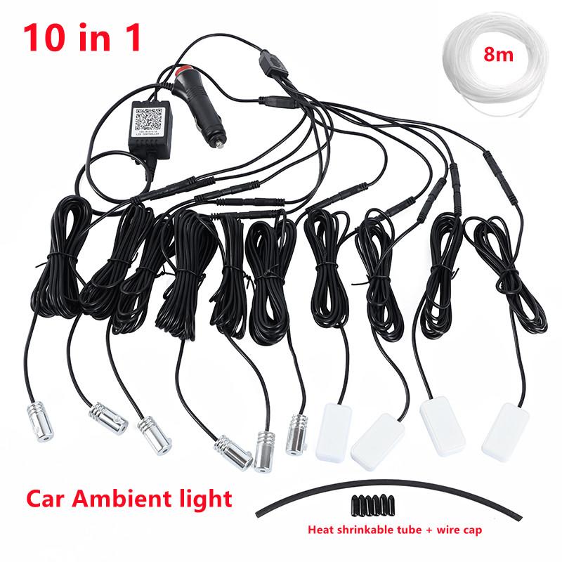 Universal 10 in 1 RGB LED 8M Car Interior Ambient Decor Fiber Optical-AM00035-Veeddydropshipping