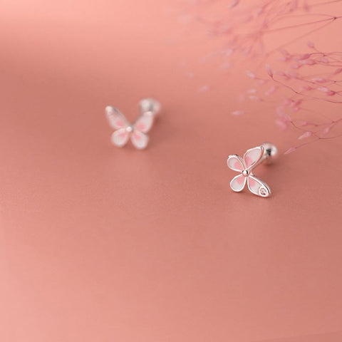 Real 925 Sterling Silver Fashion Sweet Butterfly Screw Stud Earrings -JW01432-Veeddydropshipping
