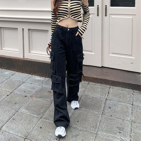 Women Streetwear Cargo High Waist Loose Straight Pants-WF00397-Veeddydropshipping