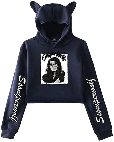 Pullover Cat Cropped Hoodie Crop Top-MF00272-Veeddydropshipping