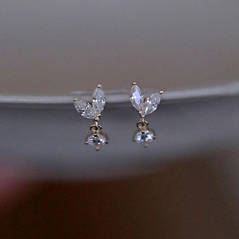 925 Sterling Silver French Simple Crystal Bud Stud Earrings  -JW00271-Veeddydropshipping
