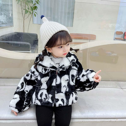 Girls Fur Coat Panda Pattern Children Thick Warm Jacket-TB00985-Veeddydropshipping