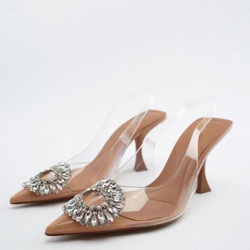 Rhinestone Pointed Sandals Transparent High Heels Women&#39;s Elegant-BS00845-Veeddydropshipping