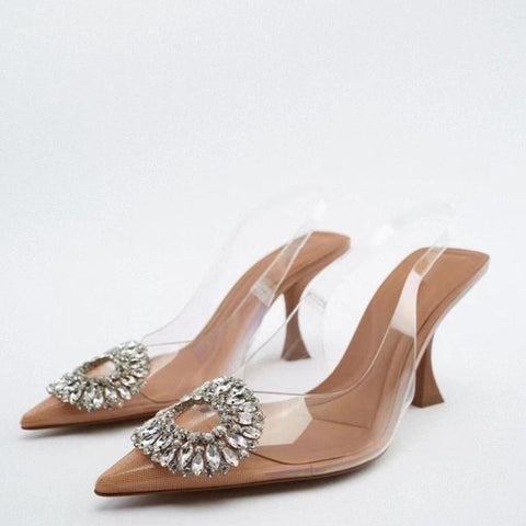 Rhinestone Pointed Sandals Transparent High Heels Women&#39;s Elegant-BS00845-Veeddydropshipping