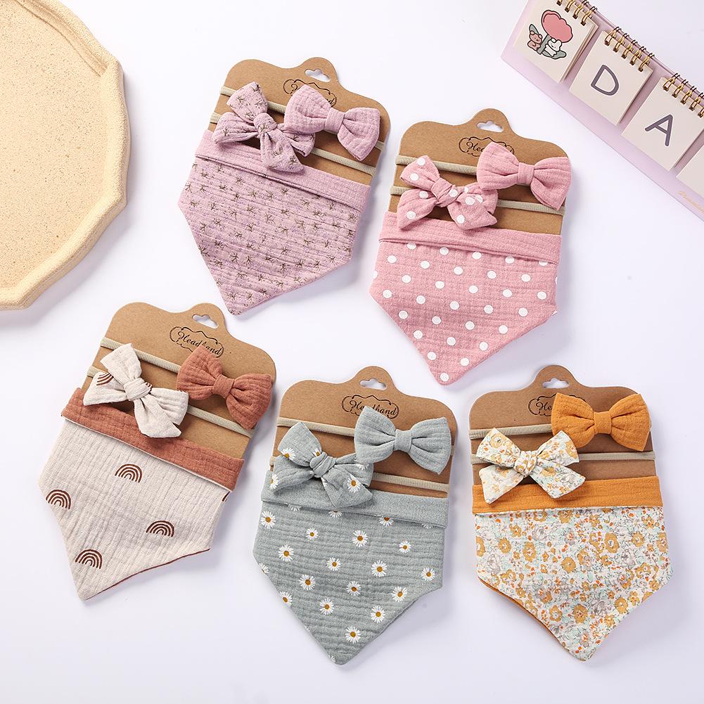 Feeding Burp Cloth with Bow Headband Adjustable Muslin-Veeddydropshipping-1