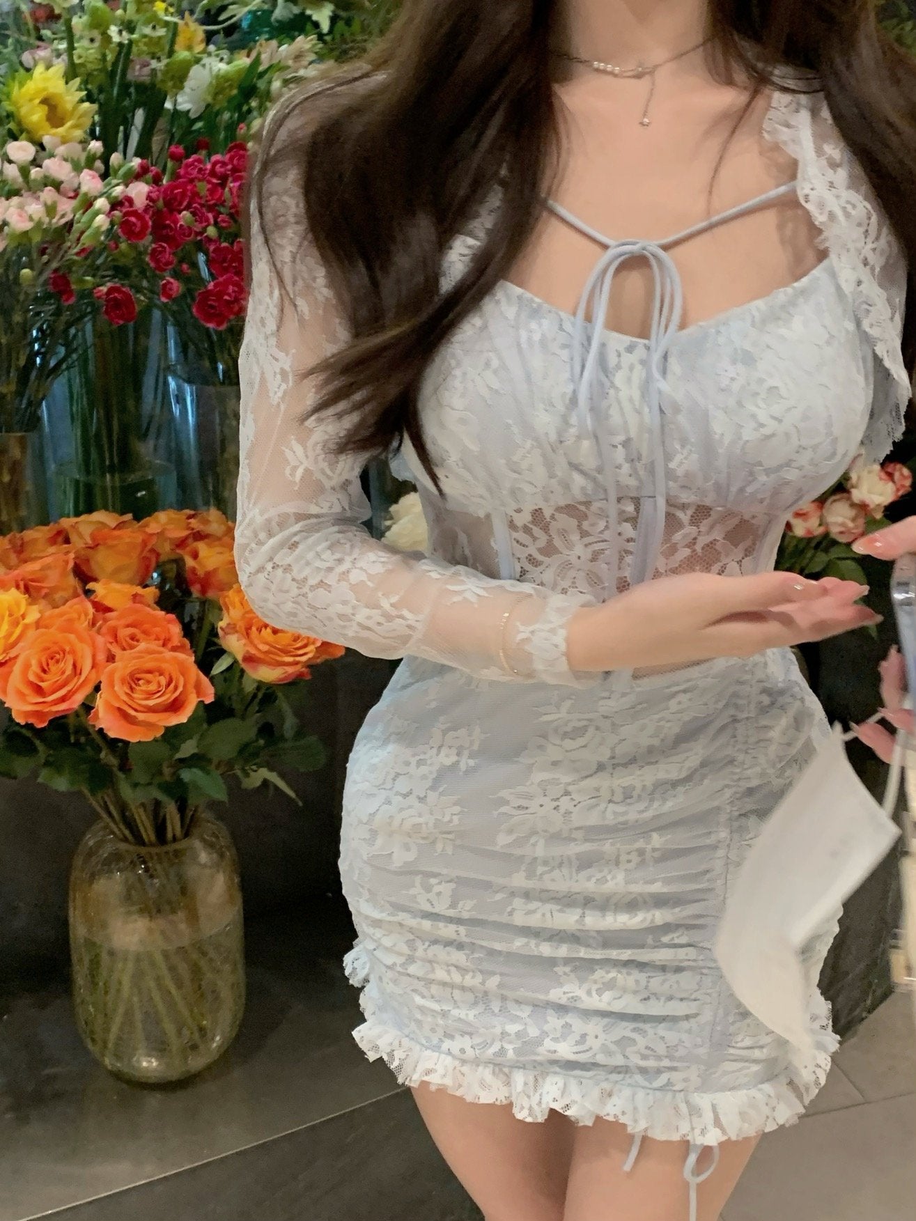 Lace Chiffon Dress Female Sexy Short Skirt -Veeddydropshipping