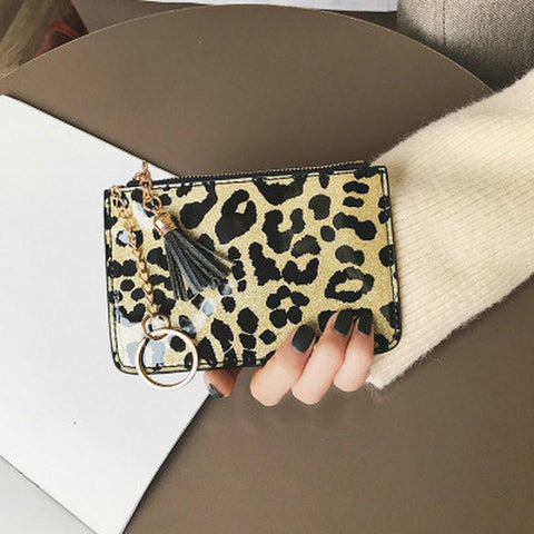 Leopard Leather Small Money Pocket Ladies Card Holder Bag Zipper-BS00612-Veeddydropshipping