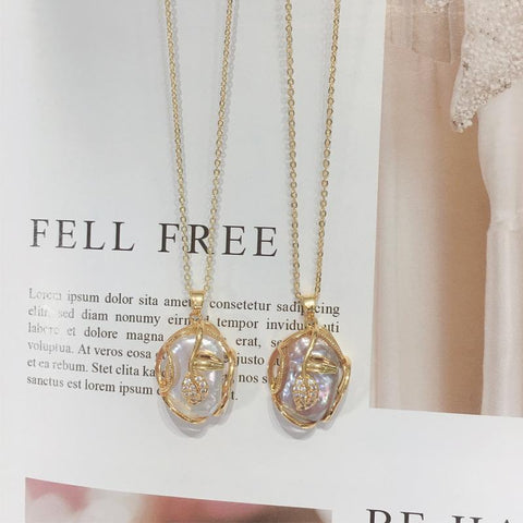 Big Baroque Pearl Jewelry Sets 18K Gold Necklace Earrings  -JW00147-Veeddydropshipping