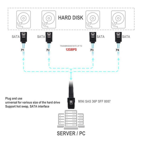 SAS SATA Cable Mini-SAS SFF-8087 To 4 SATA Cable-CE00029-Veeddydropshipping