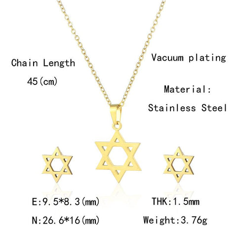 Star of David Necklace Earrings Set Dubai Gold Color Jewelry -JW01329-Veeddydropshipping