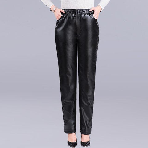 New Faux Leather Elastic Waist Cargo Pants-WF00354-Veeddydropshipping