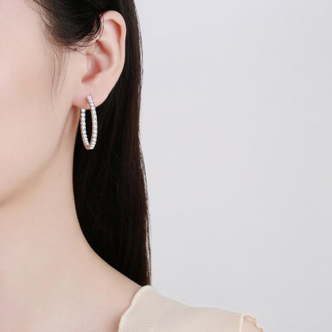 White Gold Moissanite Hoop Earring   3.1cm 925 Sterling Silver-JW00081-Veeddydropshipping