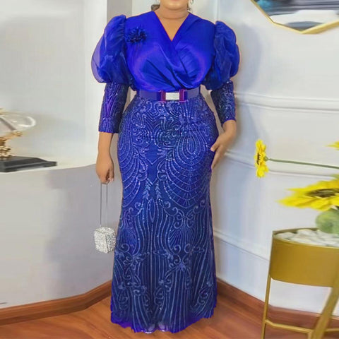 African Plus Size Lace Dresses For Women-WF01524-Veeddydropshipping