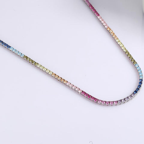 Real 925 Sterling Silver Tennis Chain Necklace-JW00093- Veeddydropshipping