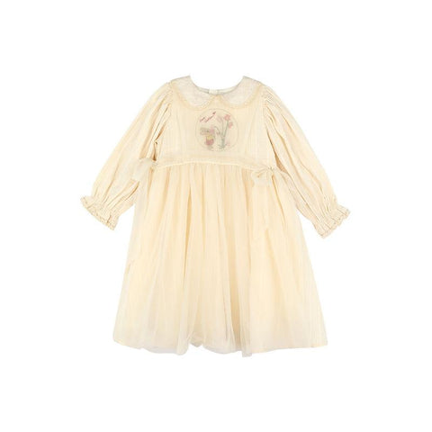 1-9Y New Baby Kid Girl Spring Summer Cream Color Kids infant Dress-TB00836-Veeddydropshipping