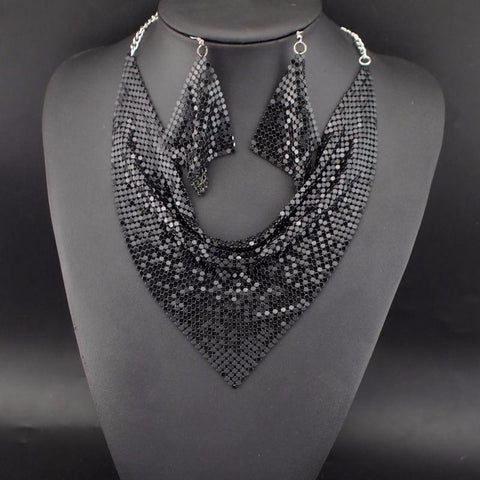 Metal Slice Bib Choker  Wedding Fashion Jewelry Sets -JW00348-Veeddydropshipping