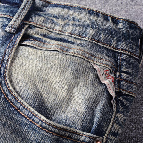 Yellow Blue Elastic Destroyed Slim Ripped Jeans-MF00622-Veeddydropshipping