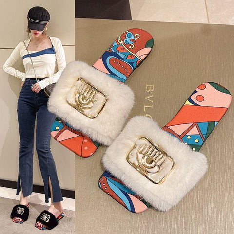 Slides Fluffy Slippers Ladies Shoes Woman Home-BS01190-Veeddydropshipping