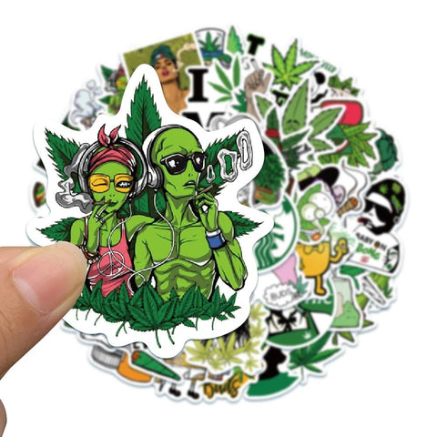 10/30/50PCS Hemp Leaf Stickers Laptop Skateboard Guitar Luggage DIY Bike Cool-TB01625-Veeddydropshipping