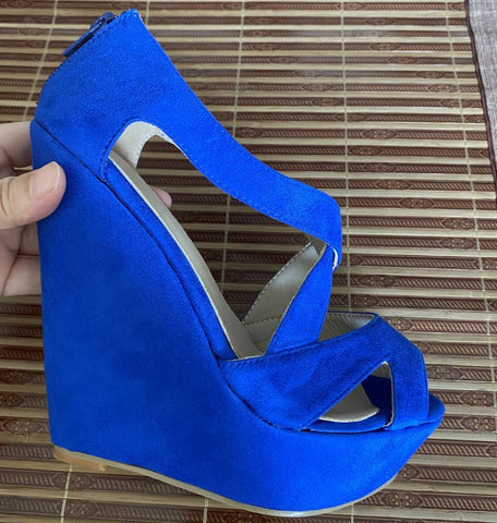 Women Casual Office Flock Leather Wedges High Heels Platform-BS00831-Veeddydropshipping