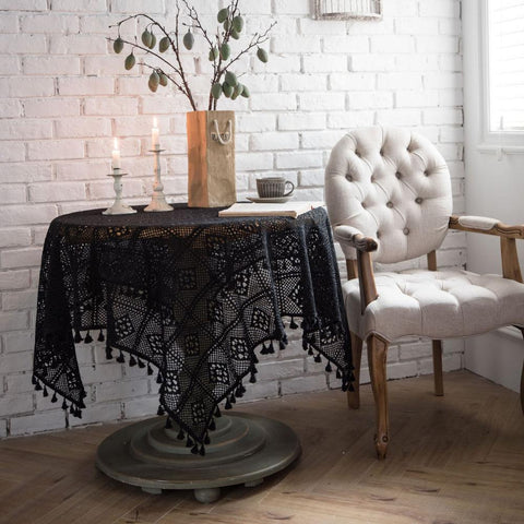Lace Crochet Table Cloth Linen Rectangle-HA00574-Veeddydropshipping