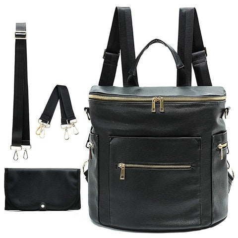 2022 New Fashion Mommy Bag Pu Leather Diaper Backpack Bag-TB00256-Veeddydropshipping