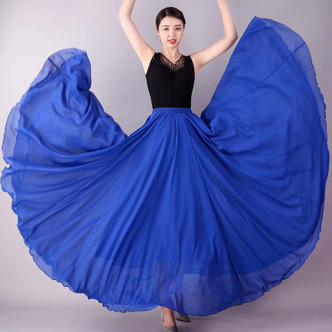 Pleated Women High Waist Chiffon Large Swing Skirt-WF00436-Veeddydropshipping