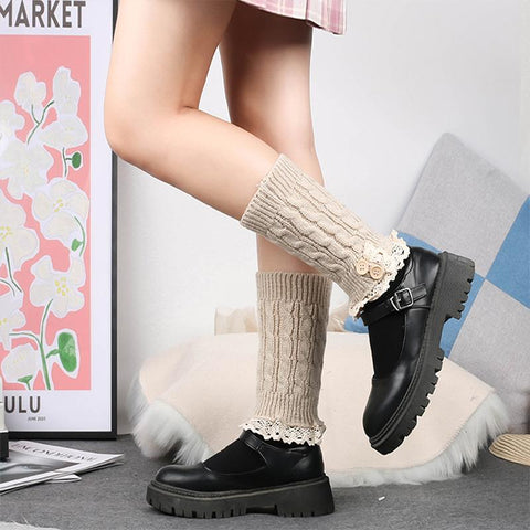 Winter Lace Button Socks Cover Leg Warmers-WF01217-Veeddydropshipping