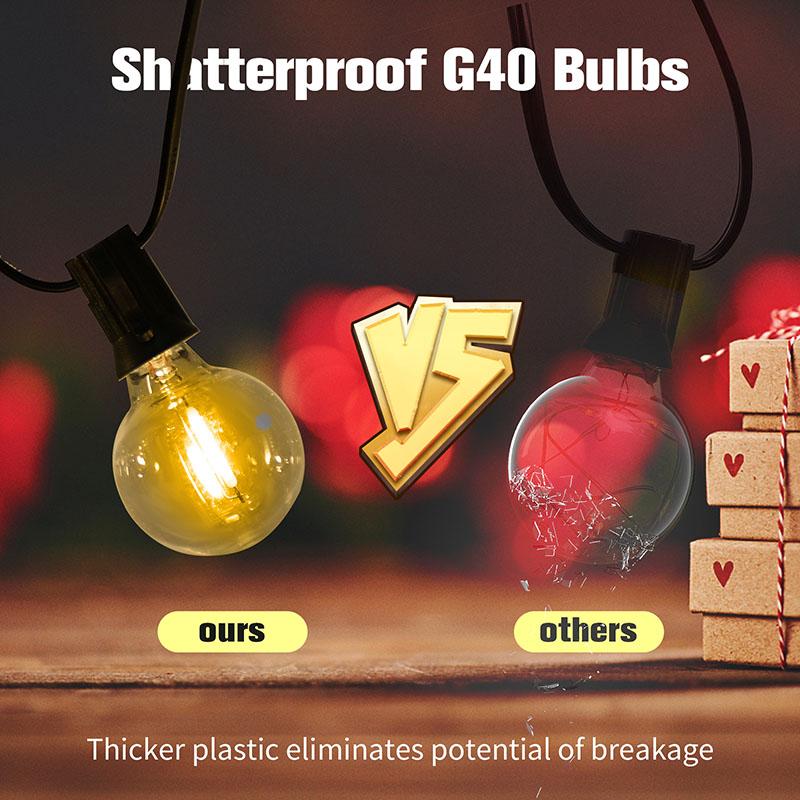 G40 Globe Outdoor LED String Lights Plastic Shatterproof Bulbs Waterproof for Patio-TI00907-Veeddydropshipping