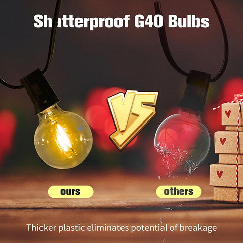 G40 Globe Outdoor LED String Lights Plastic Shatterproof Bulbs Waterproof for Patio-TI00907-Veeddydropshipping