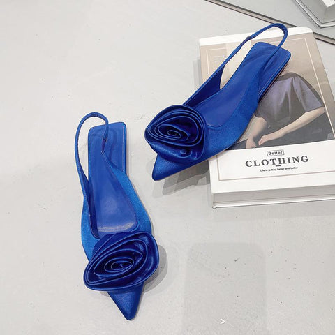 Sandals Flower Decoration Pump Pink Pointed Toe Slingback-BS00897-Veeddydropshipping