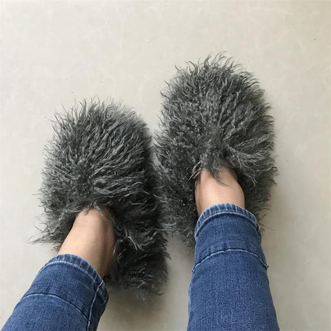 Slippers Plus Size Woman Luxury Furry Faux Fur Slippers Plush Warm-BS01287-Veeddydropshipping