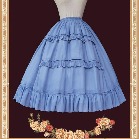 Sweet Ruffled Lolita Petticoat Midi A-line skirt-WF00571-Veeddydropshipping