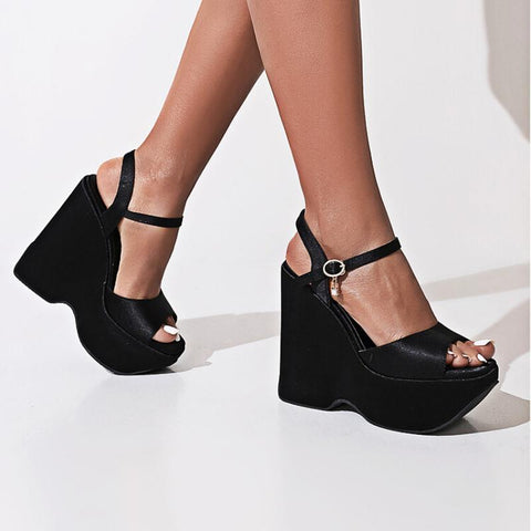 Women Peep Toe Punk Style High Wedges Heels Shoes Wedding-BS00840-Veeddydropshipping